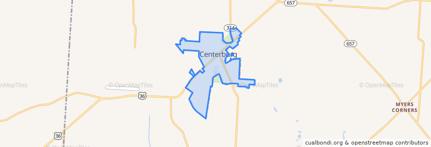 Mapa de ubicacion de Centerburg.