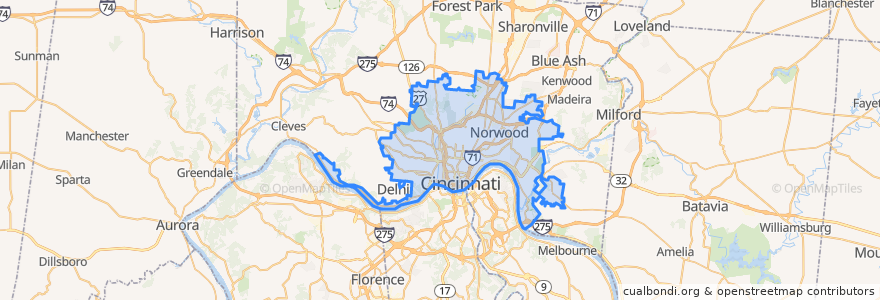 Mapa de ubicacion de Cincinnati.