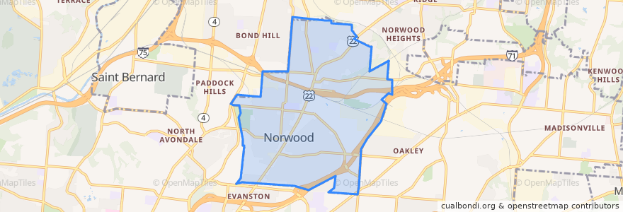 Mapa de ubicacion de Norwood.