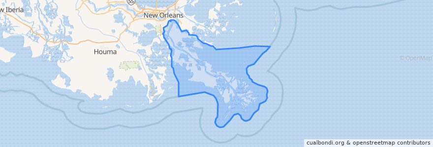 Mapa de ubicacion de Plaquemines Parish.