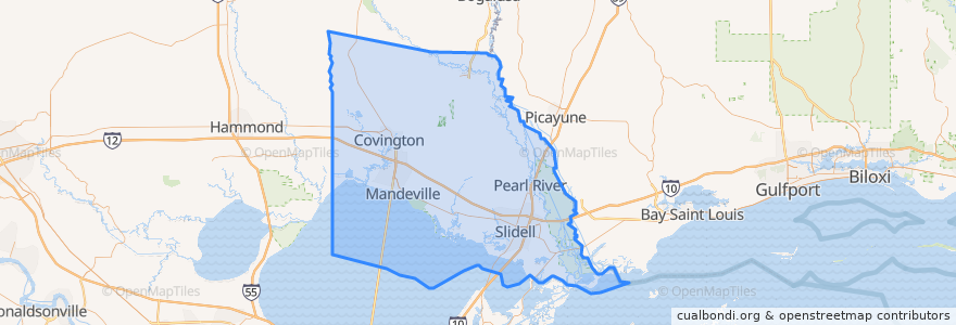 Mapa de ubicacion de St. Tammany Parish.