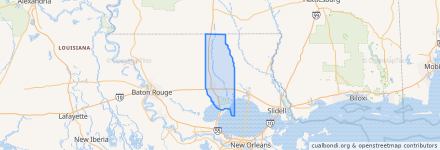 Mapa de ubicacion de Tangipahoa Parish.