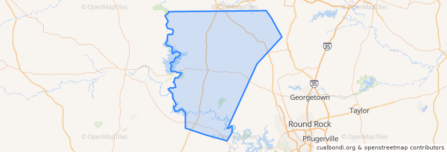 Mapa de ubicacion de Burnet County.