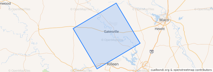 Mapa de ubicacion de Coryell County.