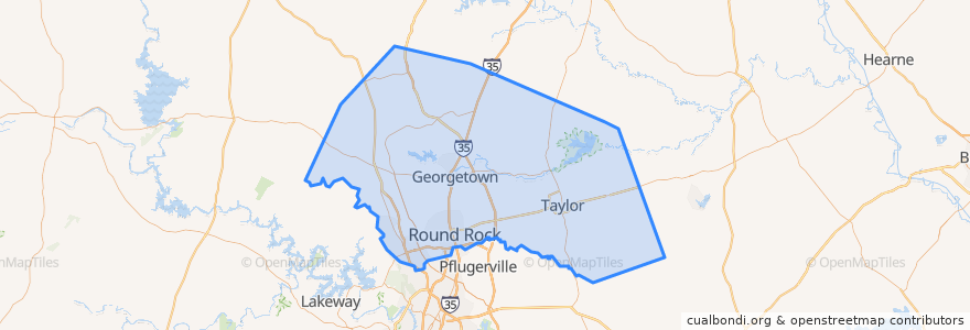 Mapa de ubicacion de Williamson County.