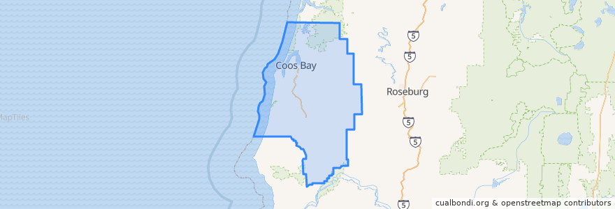 Mapa de ubicacion de Coos County.