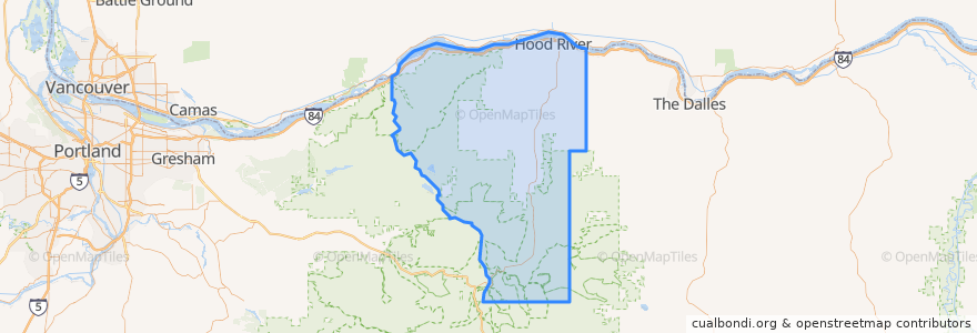 Mapa de ubicacion de Hood River County.