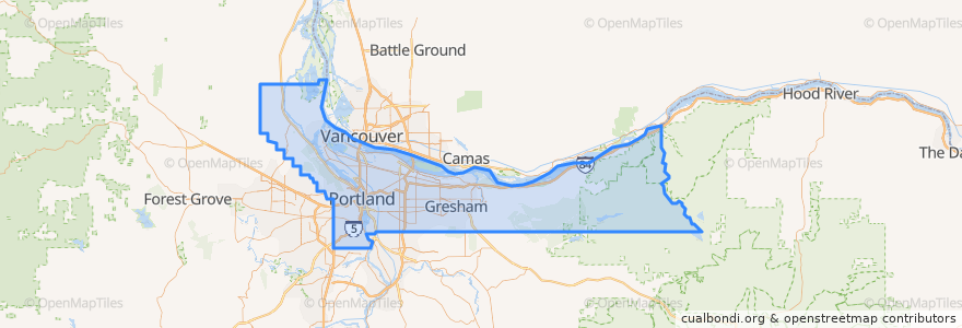 Mapa de ubicacion de Multnomah County.