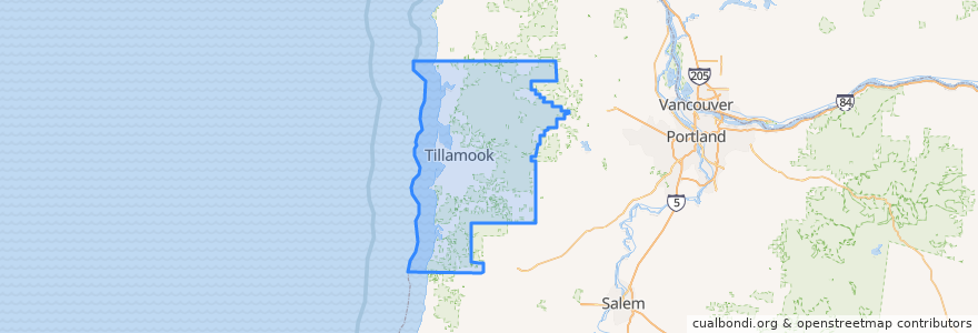 Mapa de ubicacion de Tillamook County.