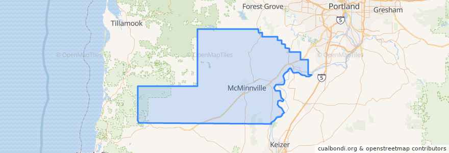 Mapa de ubicacion de Yamhill County.