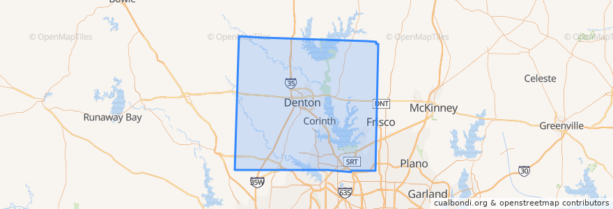 Mapa de ubicacion de Denton County.