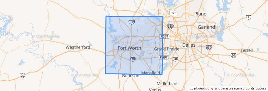 Mapa de ubicacion de Tarrant County.