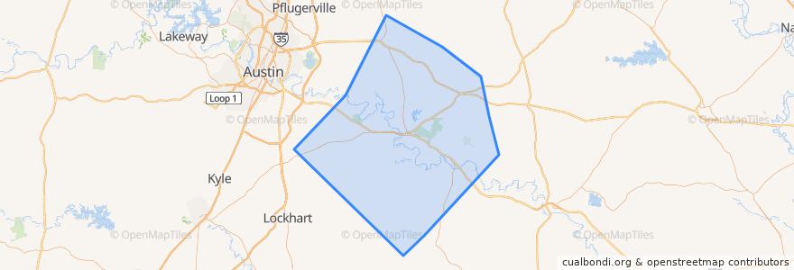 Mapa de ubicacion de Bastrop County.