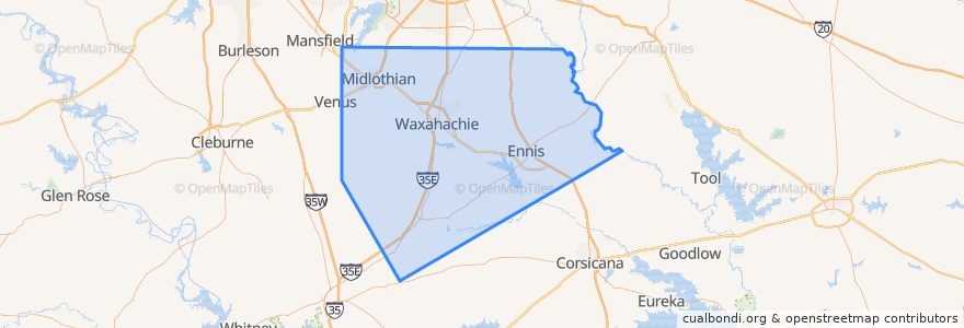Mapa de ubicacion de Ellis County.