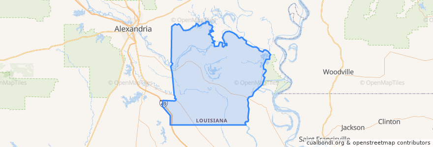 Mapa de ubicacion de Avoyelles Parish.