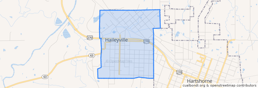 Mapa de ubicacion de Haileyville.