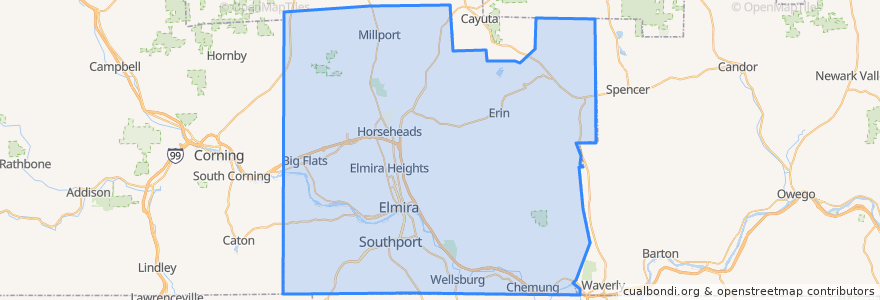 Mapa de ubicacion de Chemung County.