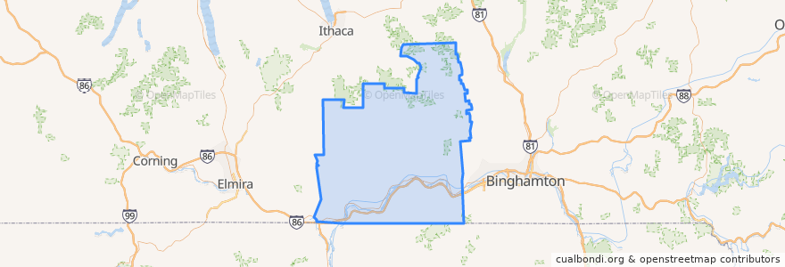 Mapa de ubicacion de Tioga County.