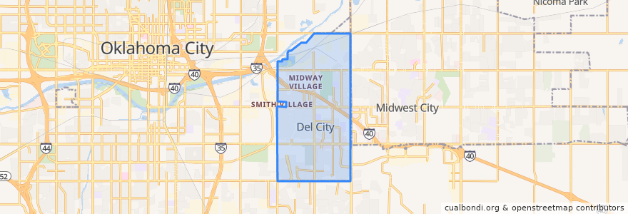 Mapa de ubicacion de Del City.