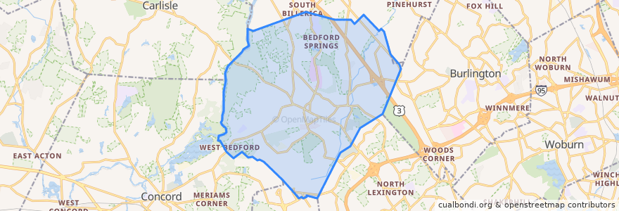 Mapa de ubicacion de Bedford.