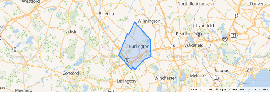 Mapa de ubicacion de Burlington.