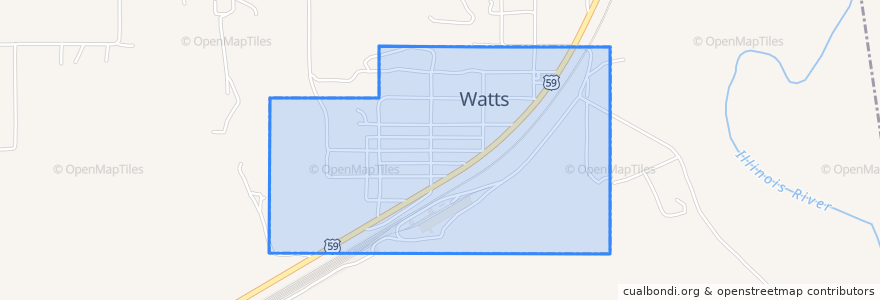 Mapa de ubicacion de Watts.