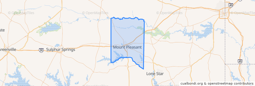 Mapa de ubicacion de Titus County.