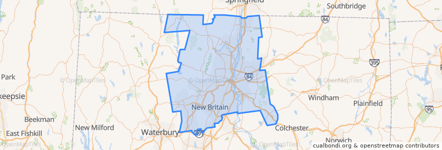 Mapa de ubicacion de Hartford County.