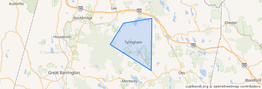 Mapa de ubicacion de Tyringham.