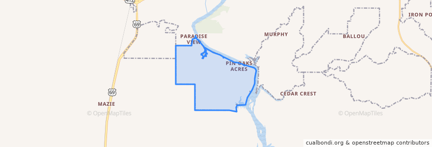 Mapa de ubicacion de Pin Oak Acres.