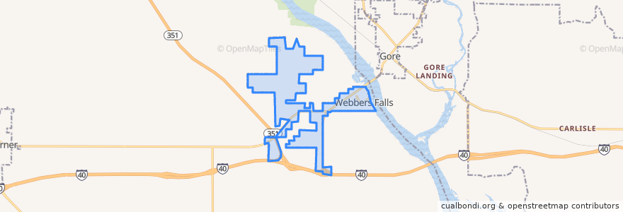 Mapa de ubicacion de Webbers Falls.