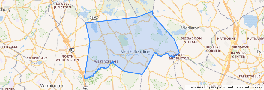 Mapa de ubicacion de North Reading.