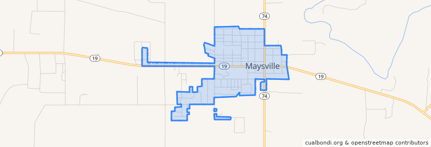 Mapa de ubicacion de Maysville.