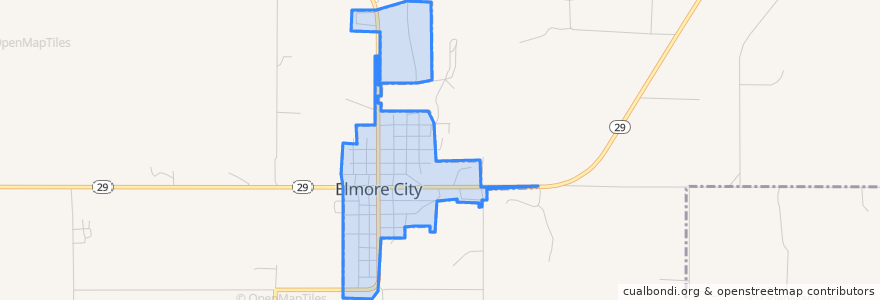 Mapa de ubicacion de Elmore City.
