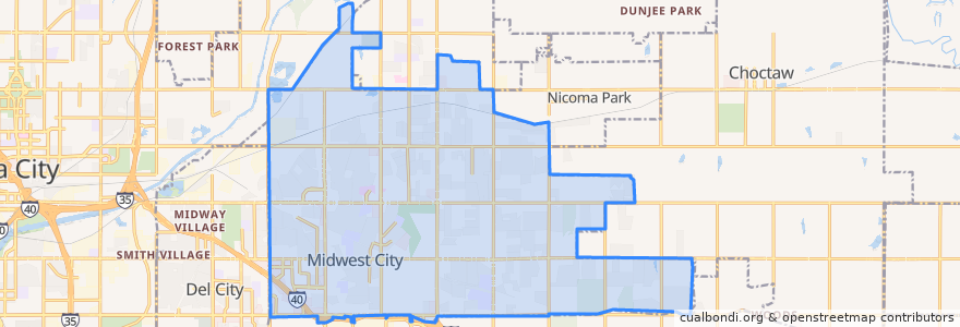 Mapa de ubicacion de Midwest City.
