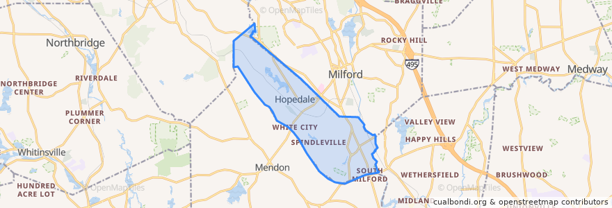 Mapa de ubicacion de Hopedale.