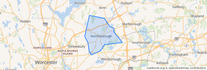 Mapa de ubicacion de Northborough.