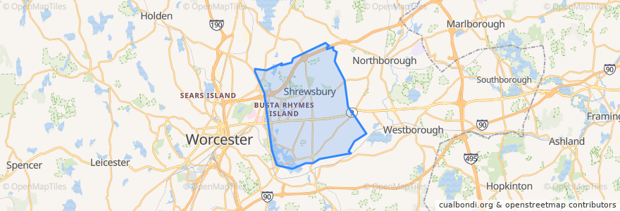 Mapa de ubicacion de Shrewsbury.