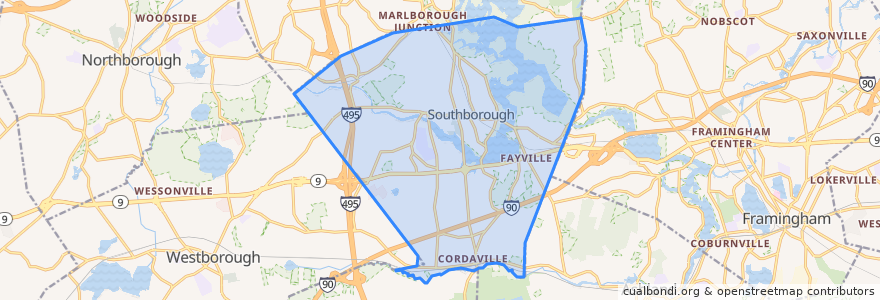 Mapa de ubicacion de Southborough.