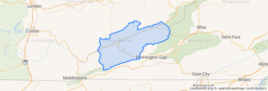 Mapa de ubicacion de Harlan County.