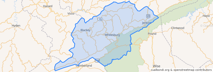 Mapa de ubicacion de Letcher County.