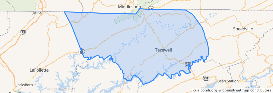 Mapa de ubicacion de Claiborne County.