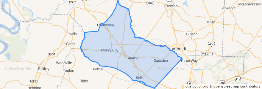 Mapa de ubicacion de Crockett County.