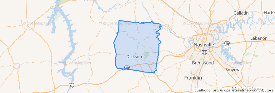 Mapa de ubicacion de Dickson County.