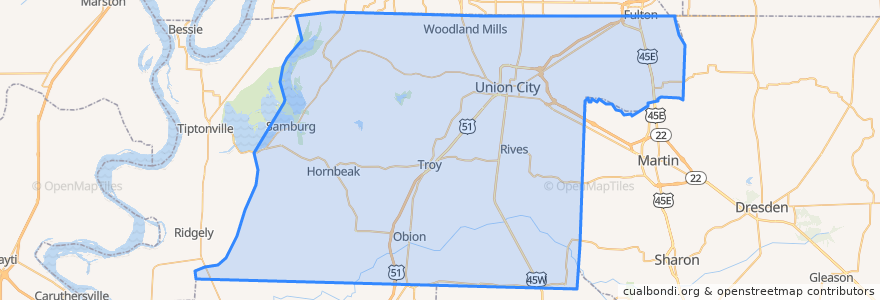 Mapa de ubicacion de Obion County.