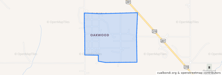 Mapa de ubicacion de Oakwood.