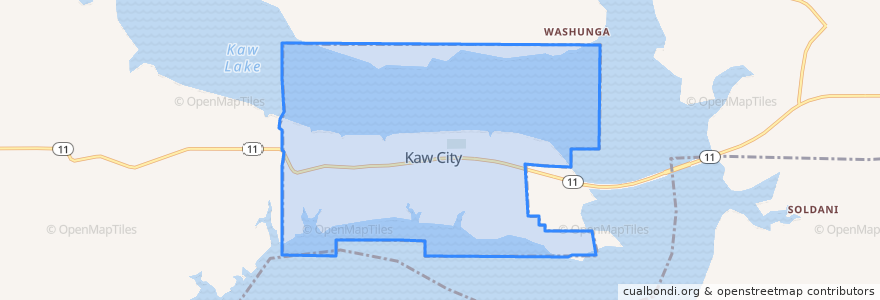 Mapa de ubicacion de Kaw City.