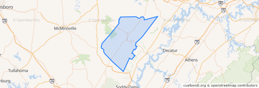 Mapa de ubicacion de Bledsoe County.