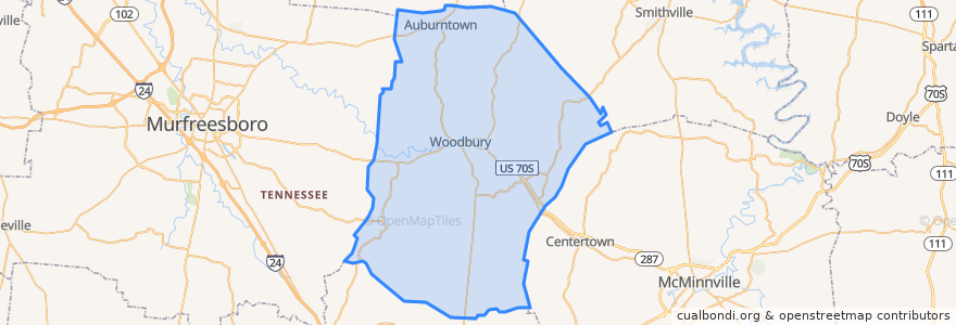 Mapa de ubicacion de Cannon County.