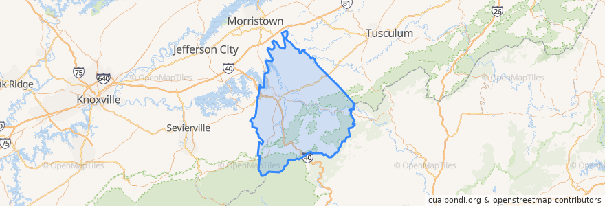 Mapa de ubicacion de Cocke County.